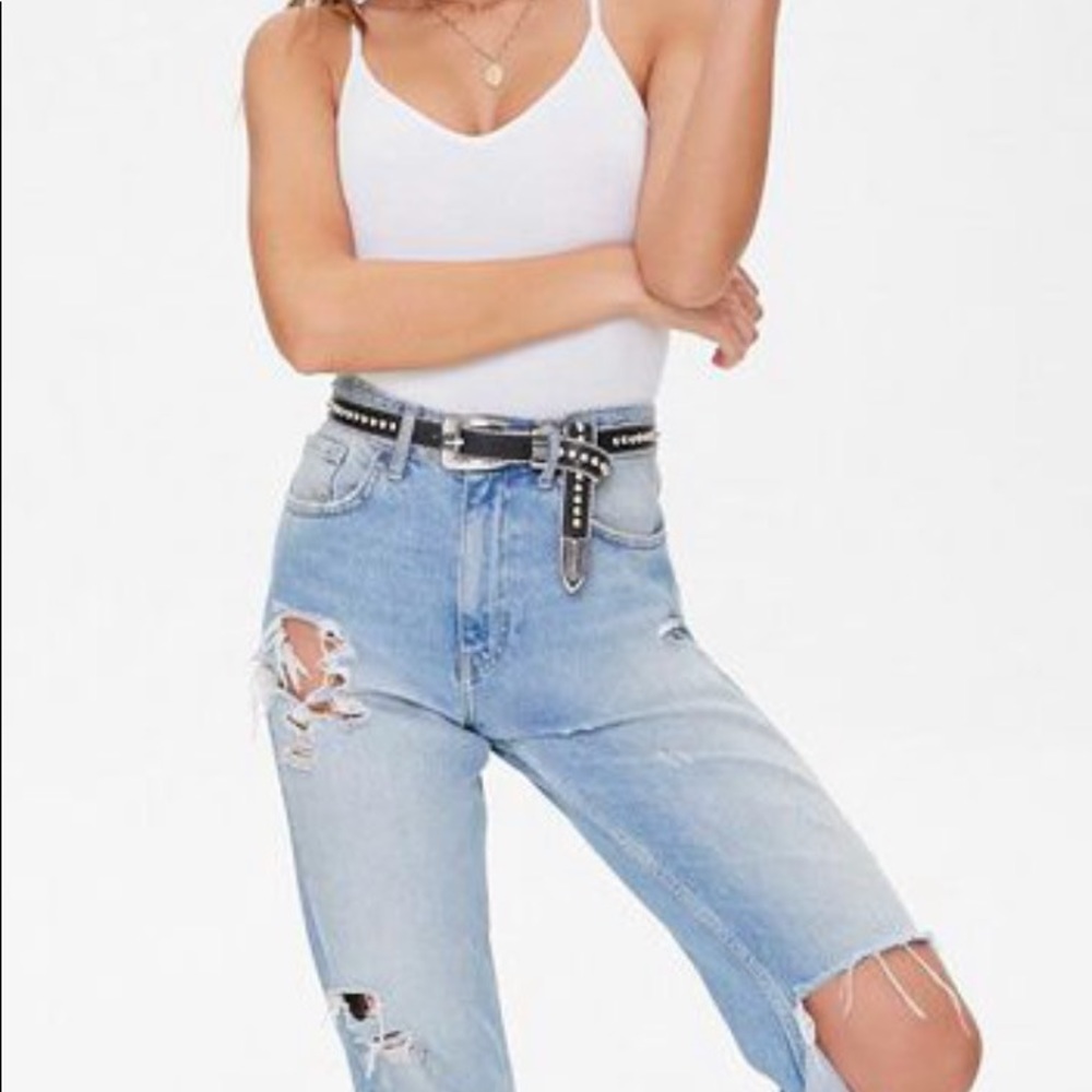 Ribbed Knit V-neck Cami Bodysuit Cheeky-cut FOREVER21 NWT - white